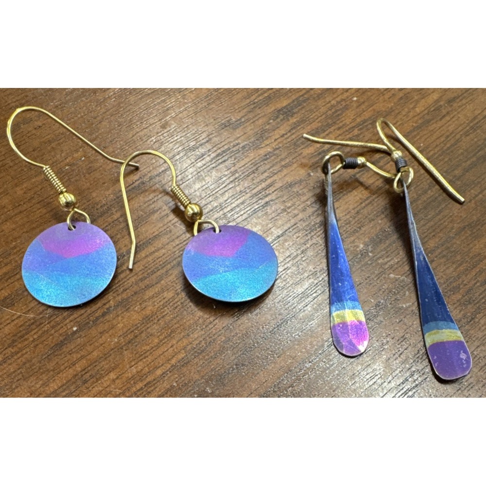 Vtg 1980's Holly Yashi Niobium & Unsigned Earrings Teal Pink Purple EXCEL